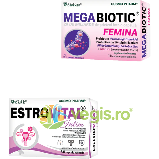 Pachet Estrovital Intim 30cps vegetale + Mega Biotic Femina 10cps enterosolubile