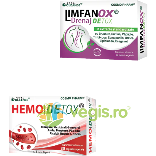 Pachet Hemodetox 30cps vegetale + Limfanox Drenaj Detox 750mg 30cps