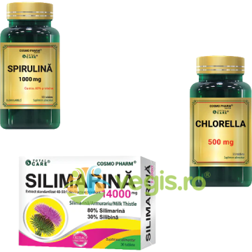 Pachet Spirulina 1000mg 30tb + Chlorella 500mg 30tb + Silimarina 14000mg Total Care 30tb