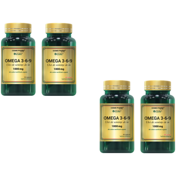Pachet Ulei de Seminte de In (Omega 3-6-9) 1000mg 2x60cps + 2x30cps