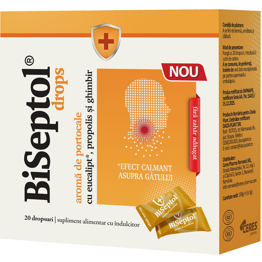 Biseptol Dropsuri cu Aroma de Portocale 100g