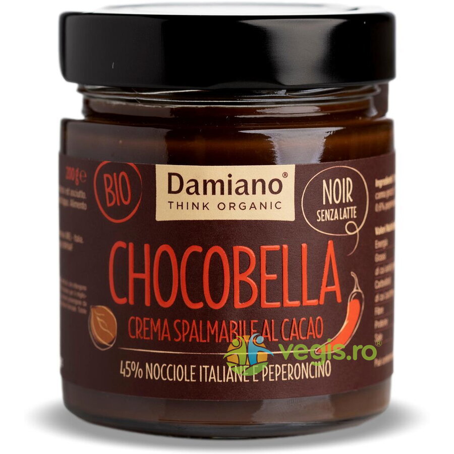 Crema de Ciocolata Neagra cu Chili si 45% Alune de Padure Ecologica/Bio 200g