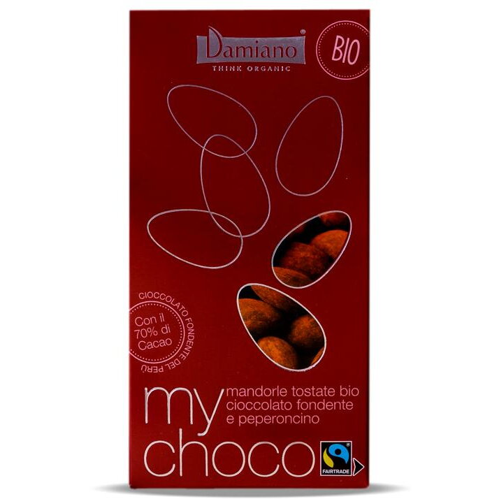 Praline din Migdale Invelite in Ciocolata Neagra cu Chili Ecologice/Bio 100g