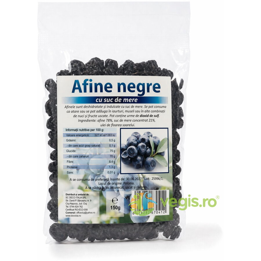 Afine Uscate Indulcite cu Suc de Mere fara Zahar Adaugat 150g