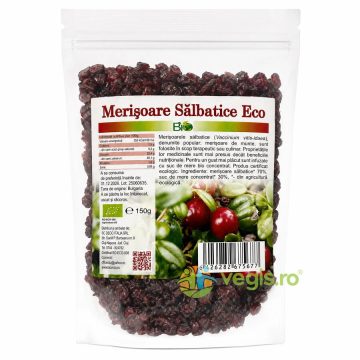 Merisoare Salbatice Indulcite cu Suc de Mere Ecologice/Bio 150g