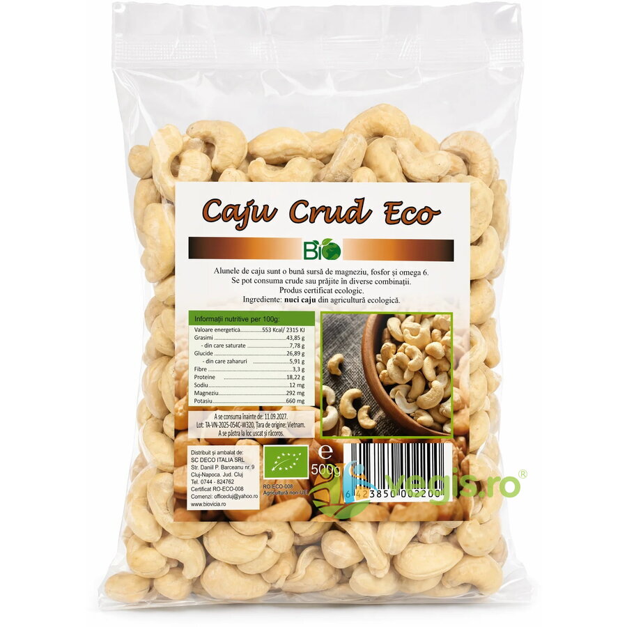 Nuci Caju Intregi Crude Ecologice/Bio 500g