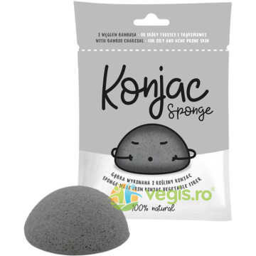 Burete Konjac pentru Ten Gras cu Tendinta Acneica cu Carbune din Bambus 1buc