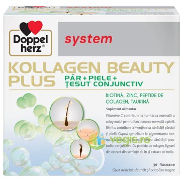 Kollagen (Colagen) Beauty Plus System pentru Par, Piele si Tesut Conjunctiv cu Biotina si Peptide de Colagen 30dz