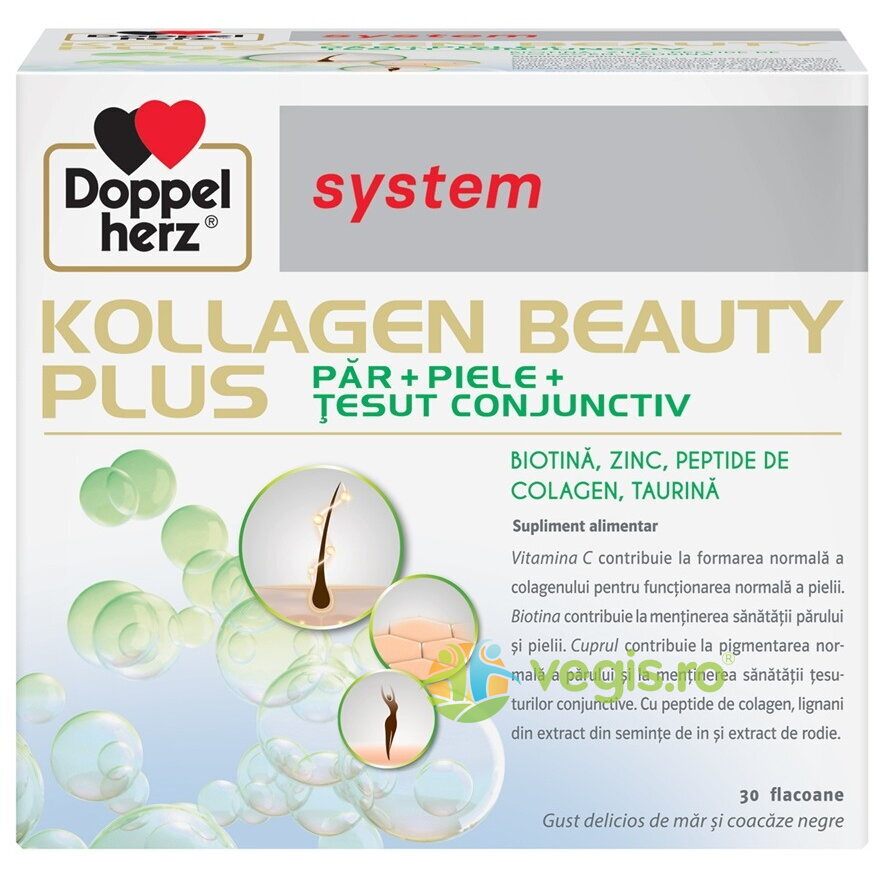 Kollagen (Colagen) Beauty Plus System pentru Par, Piele si Tesut Conjunctiv cu Biotina si Peptide de Colagen 30dz