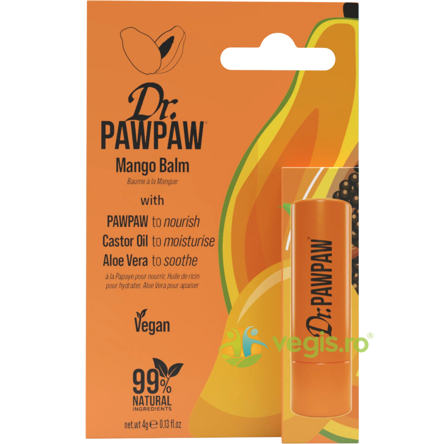 Balsam Stick pentru Buze cu Ulei de Ricin si Aloe Vera cu Aroma de Mango si Pawpaw 4g