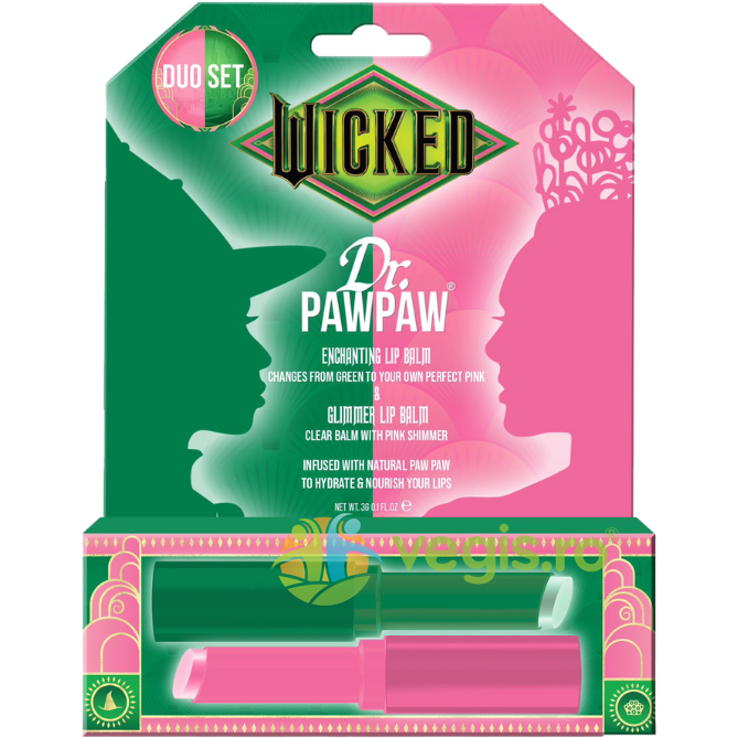 Set Balsam de Buze Care Isi Schimba Culoarea Wicked Enchanting Lip Balm 3g + Balsam de Buze Transparent cu Sclipici Roz Wicked Glimmer Lip Balm 3g