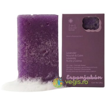 Burete de Baie si Sapun Incorporat 2 in 1 cu Efect Hranitor si Calmant cu Parfum de Lavanda 120g