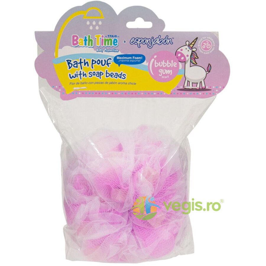 Burete de Dus cu Plasa Exfolianta si Sapun Incorporat cu Parfum de Guma de Mestecat 1buc