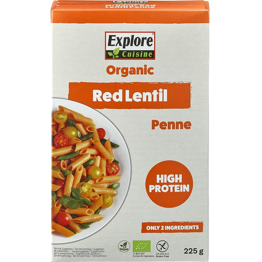 Paste Penne Proteice din Linte Rosie fara Gluten Ecologice/Bio 225g