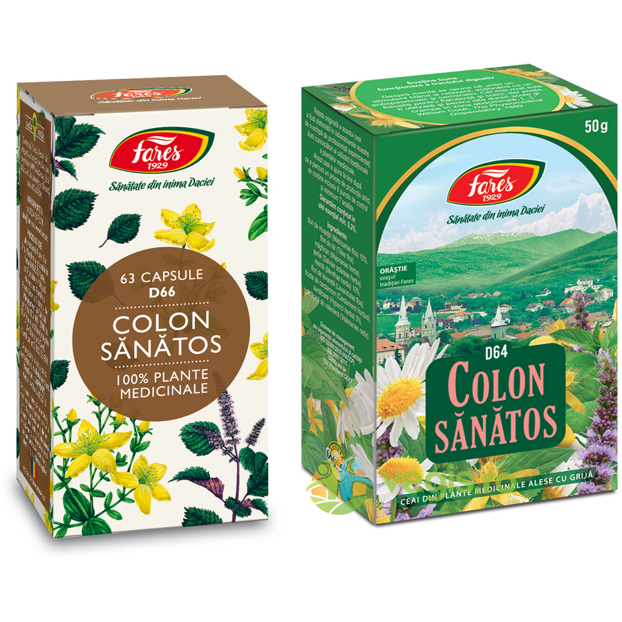 Pachet Colon Sanatos (D66) 63cps + Ceai Colon Sanatos D64 50g