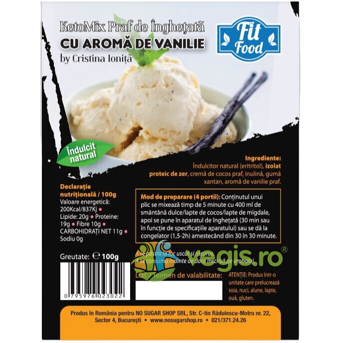 KetoMix Praf pentru Inghetata cu Aroma de Vanilie Indulcita cu Eritritol 100g