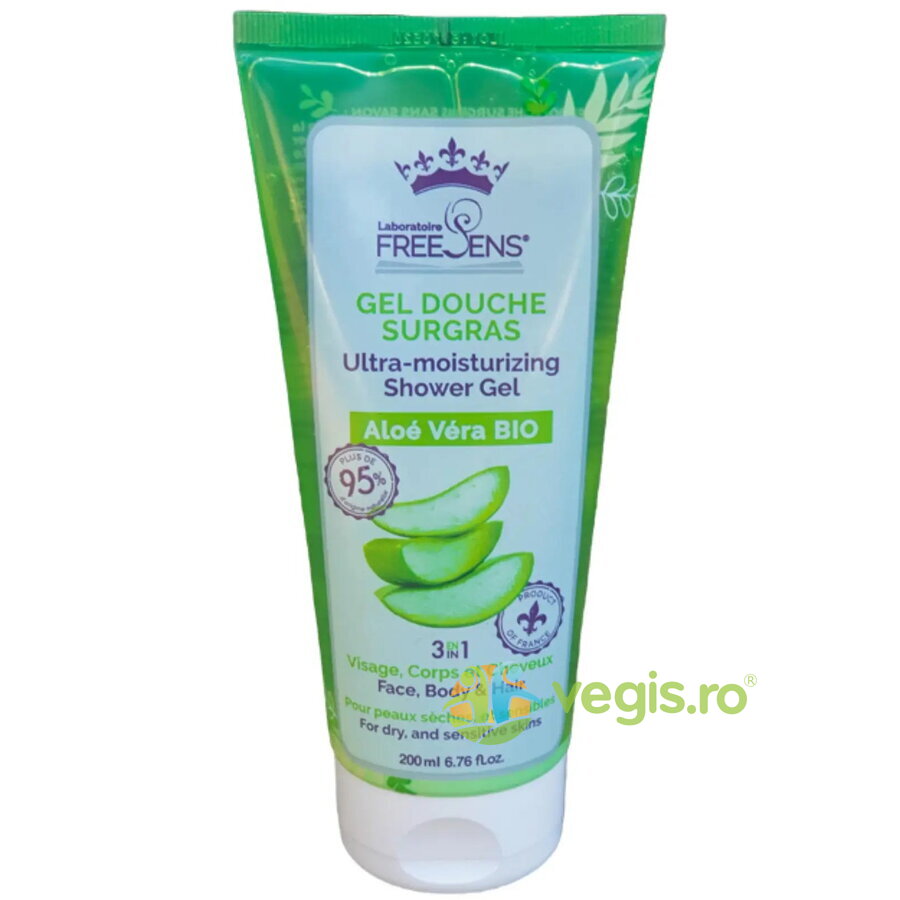Gel de Dus Ultrahidratant 3 in 1 pentru Fata, Corp si Par cu Extract de Aloe Vera 200ml