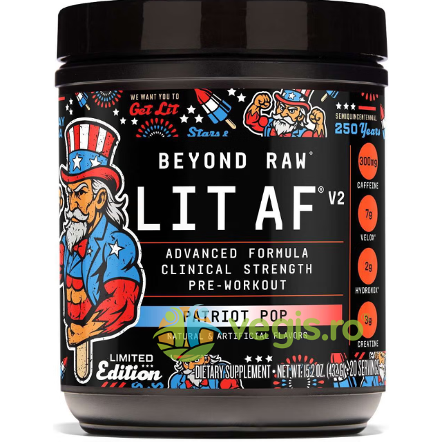 Formula Avansata de Pre-Workout LIT AF™ V2 cu Aroma de Patriot Pop 432g