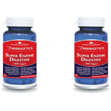 Pachet Super Enzime Digestive 10cps + 10cps (50% reducere la al doilea produs)