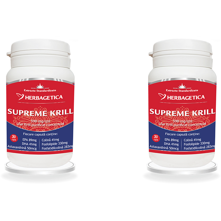 Pachet Supreme Krill Oil Omega 3 30cps + 30cps (50% reducere la al doilea produs)