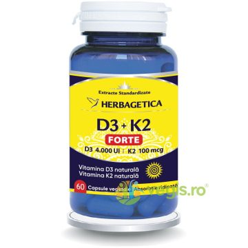 Vitamina D3 4000 U.I + K2 100mcg Forte 60cps