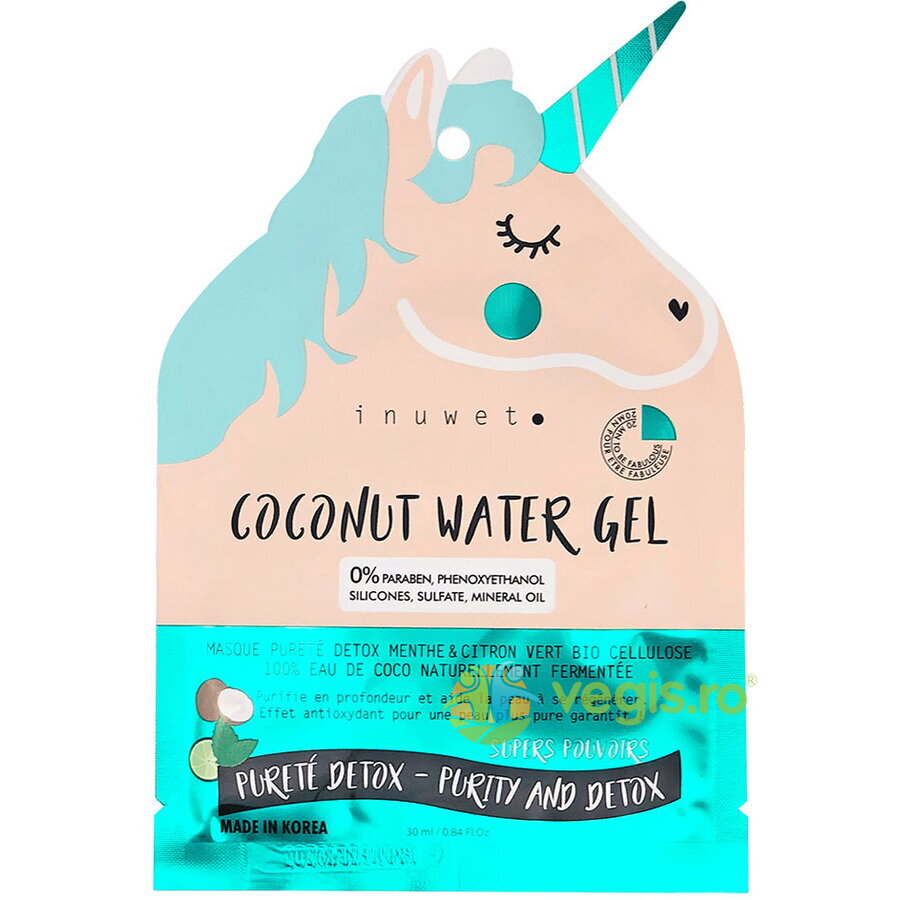 Masca de Fata Detoxifianta din Bioceluloza Coconut Water Gel Unicorn 30ml