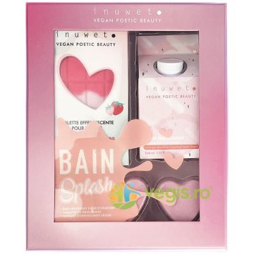 Set Cadou Strawberry Splash Bath: Spuma de Baie 230ml + Tableta Efervescenta pentru Baie 200g + Mini Inimi Efervescente 2x30g + Cutie Cadou Gourmet