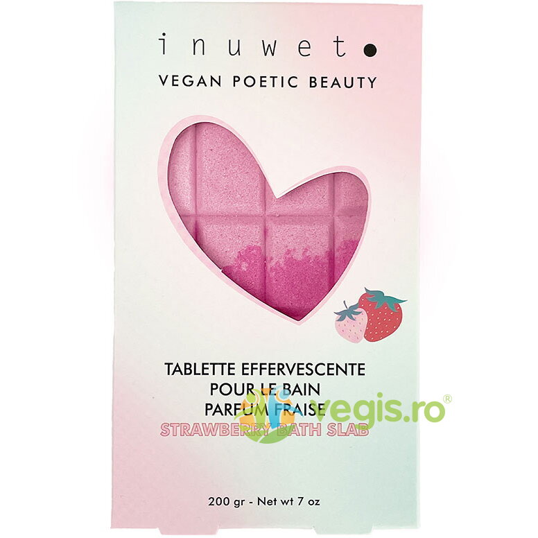 Tableta Efervescenta pentru Baie in Forma de Ciocolata cu Parfum de Capsuni 200g