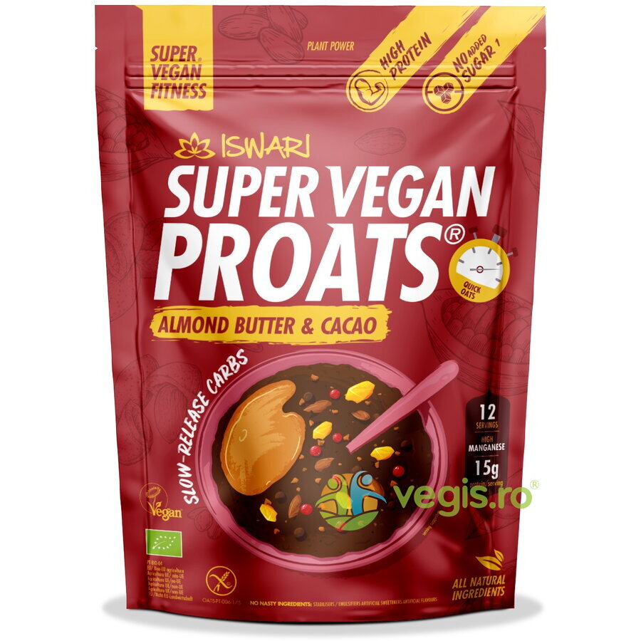 Proats Super Vegan cu Cacao si Crema de Migdale fara Gluten Ecologic/Bio 750g
