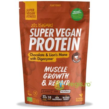 Proteina Super Vegan cu Ciocolata si Coama de Leu cu DigeZyme (Format Mediu) fara Gluten Ecologica/Bio 875g
