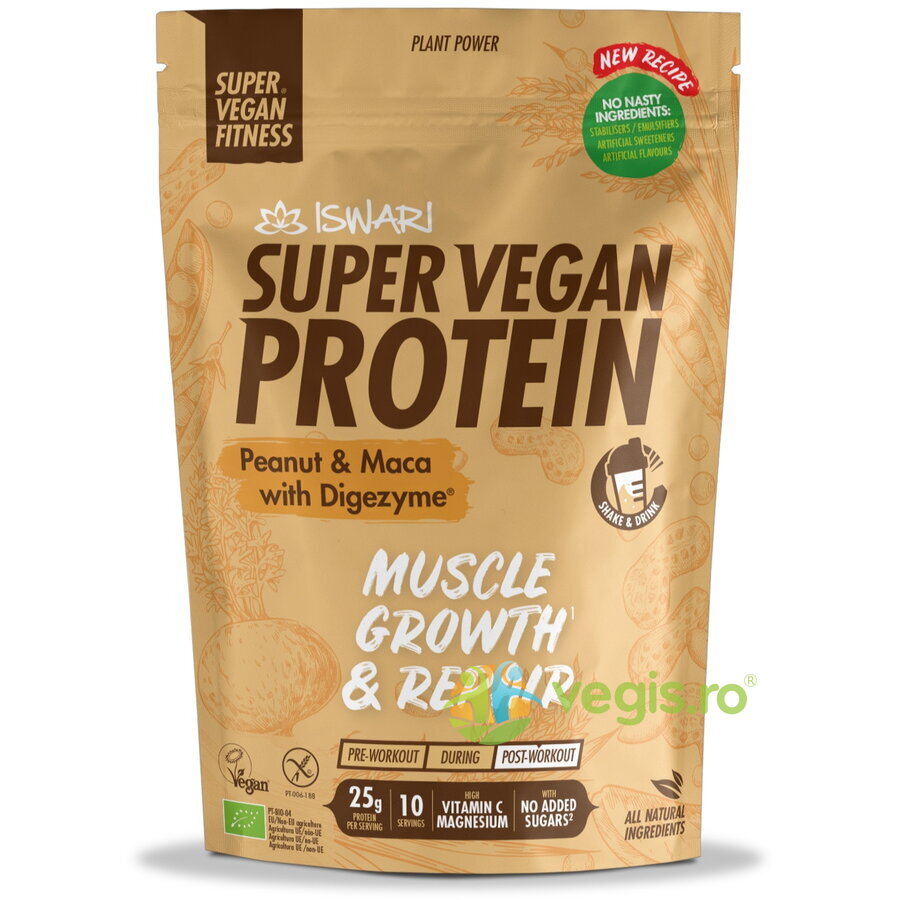 Proteina Super Vegan Potrivita dupa Efort cu Arahide si Maca fara Gluten Ecologica/Bio 400g