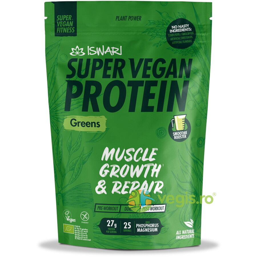 Proteina Super Vegan Verde Potrivita dupa Efort (Format Mediu) fara Gluten Ecologica/Bio 875g