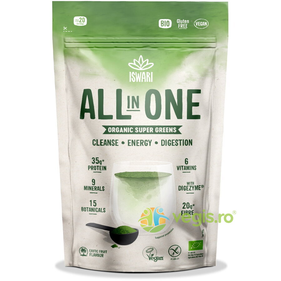 Pulbere Proteica Verde cu 6 Vitamine si 9 Minerale All in One fara Gluten Ecologica/Bio 200g