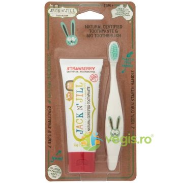 Pachet Pasta de Dinti cu Capsuni 50g + Periuta Bunny pentru Copii