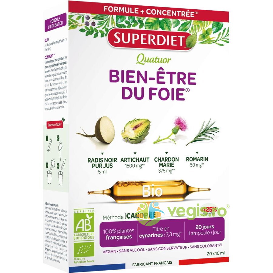Fiole pentru Sanatatea Ficatului din 4 Plante Ecologice/Bio 20x15ml