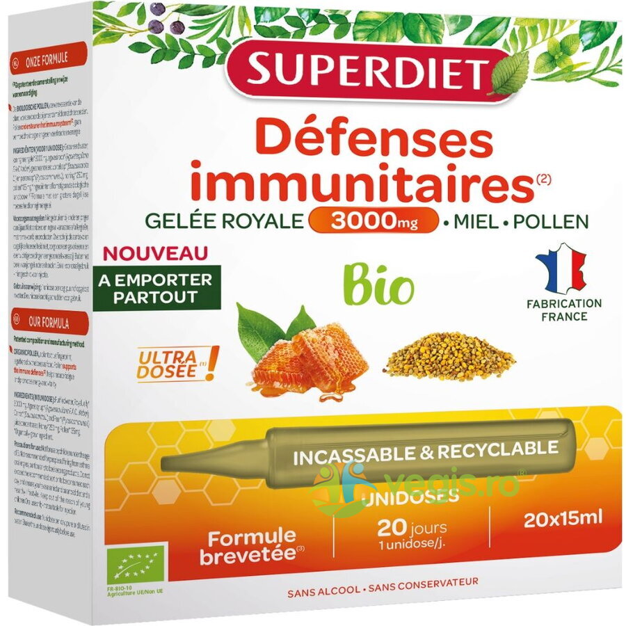 Fiole cu Laptisor de Matca (Gelee Royale) 3000mg Ecologice/Bio 20 fiole reciclabile x15ml