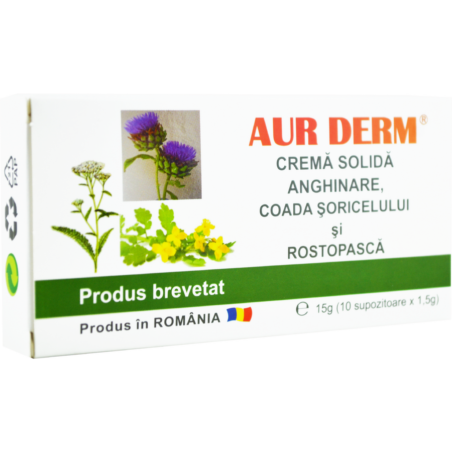 Aur Derm Supozitoare cu Anghinare, Coada Soricelului si Rostopasca 10x1.5g