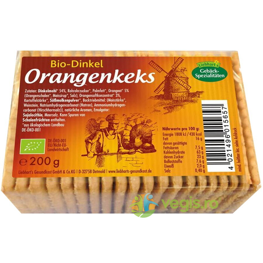 Biscuiti din Grau Spelta cu Portocale Ecologici/Bio 200g