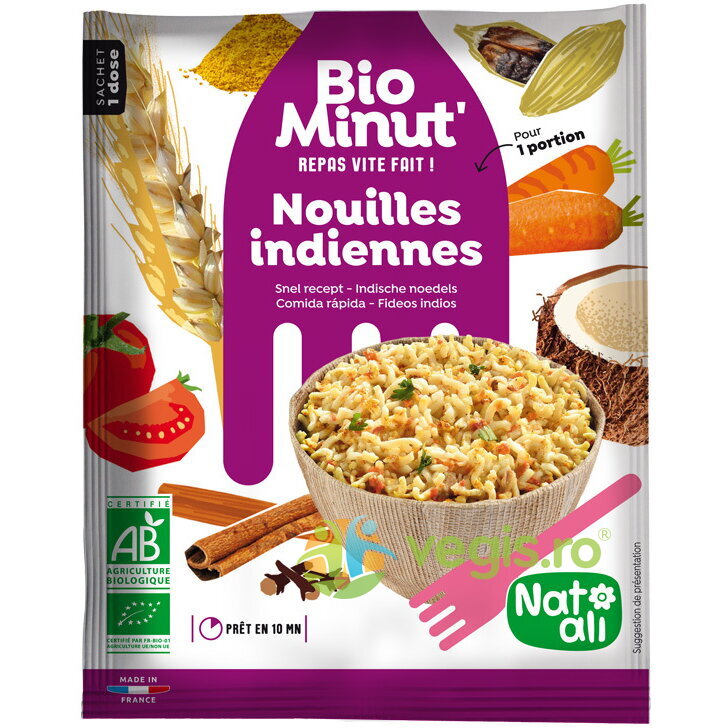Taitei (Noodles) Instant in Stil Indian Ecologici/Bio 80g