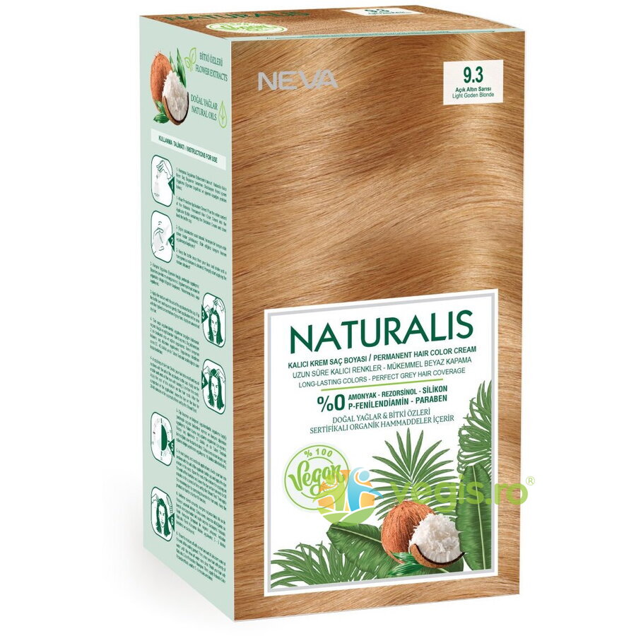 Vopsea de Par Vegana, fara Amoniac Blond Deschis Auriu 9.3 Naturalis 150ml