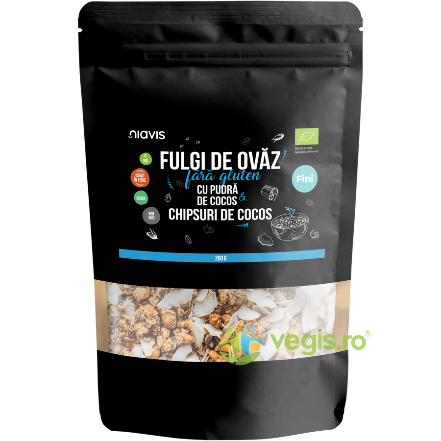 Fulgi de Ovaz Fini fara Gluten cu Pudra de Cocos si Chipsuri de Cocos Ecologici/Bio 200g