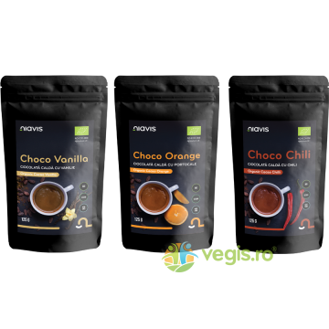 Pachet Ciocolata Calda: Choco Vanilla Mix  + Choco Orange Mix + Choco Chili Mix Ecologica/Bio 3 x 125g