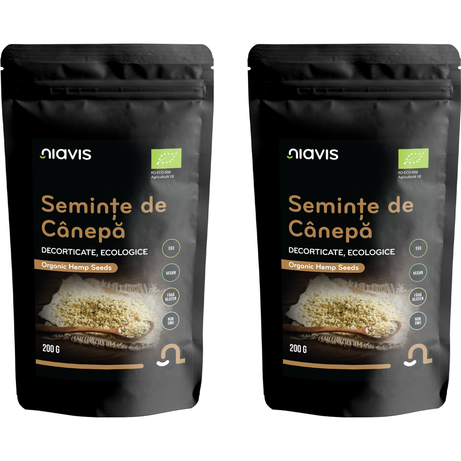Pachet Seminte de Canepa Decorticate fara Gluten Ecologice/Bio 200g + 200g