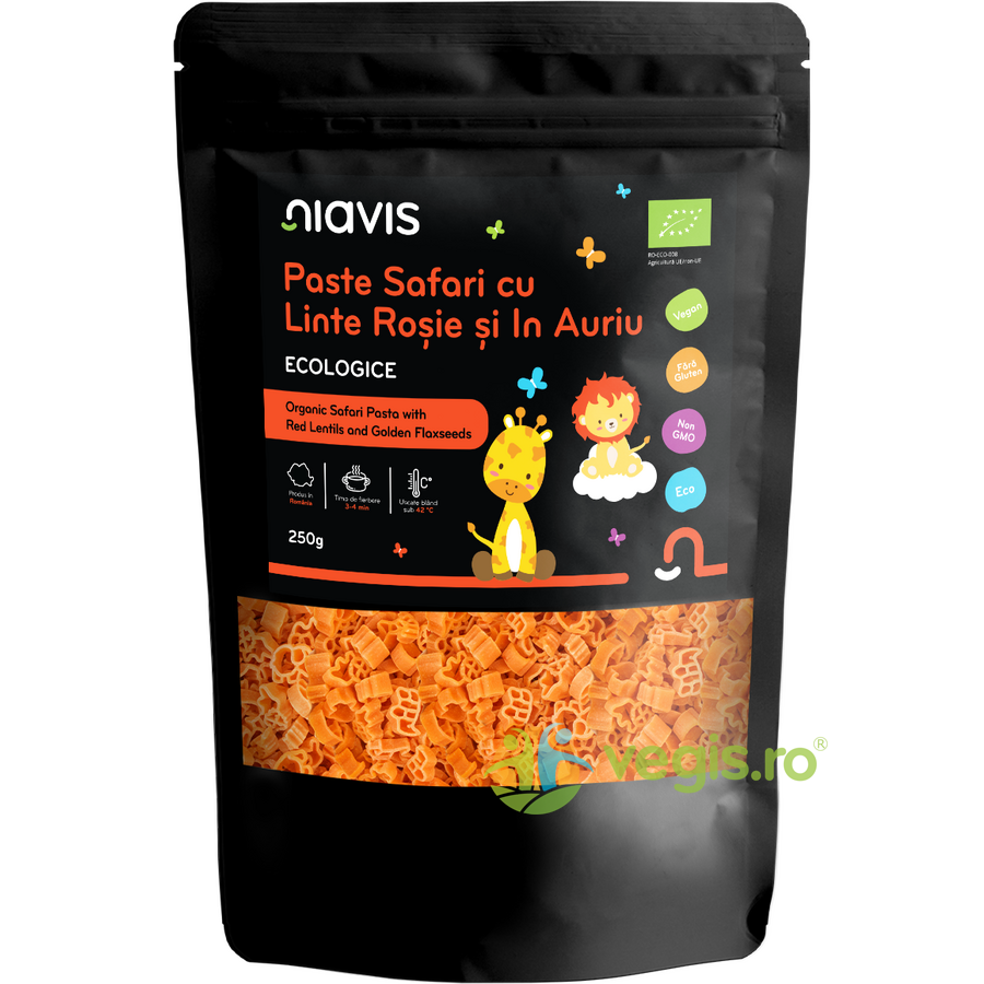 Paste Safari cu Linte Rosie si In Auriu fara Gluten Pentru Copii Ecologice/Bio 250g