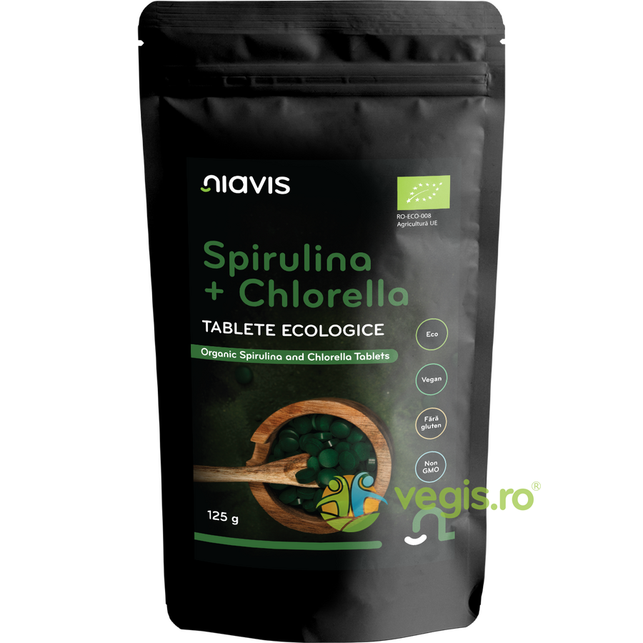 Spirulina + Chlorella Tablete fara Gluten Ecologice/Bio 125g