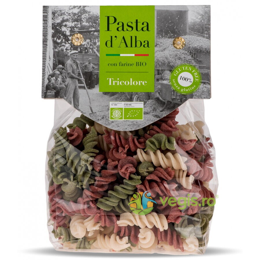 Paste Tricolore Fusilli din Orez, Spanac si Sfecla Rosie Ecologice/Bio 250g