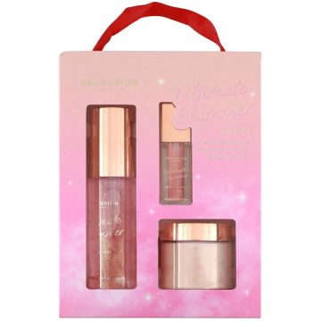 Set Cadou Ultimate Shimmer Spray de Corp Stralucitor 56ml + Unt de Corp 55g + Ulei de Buze Hranitor cu Sclipici 4.4ml