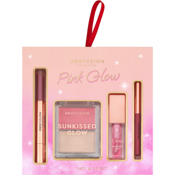 Set pentru Machiaj Pink Glow Gloss de Buze 1.5g + Paleta Duo Blush 2.2g + Iluminator 2.5g + Ulei de Buze Colorat 3.5ml + Creion pentru Buze 0.6g