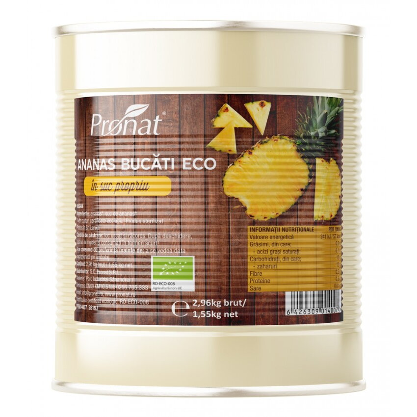 Ananas Bucati in Suc Propriu Ecologic/Bio 2.96kg