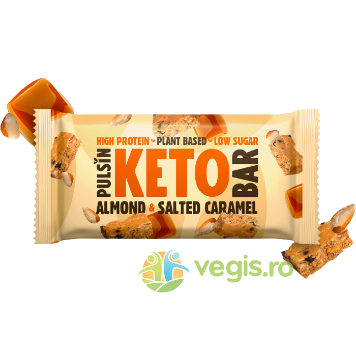 Baton Proteic Keto cu Migdale si Caramel Sarat 50g